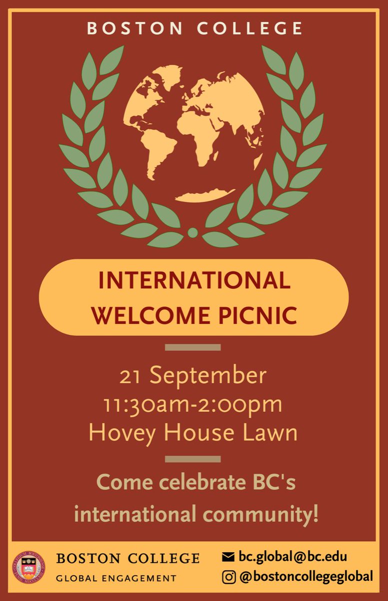 bc_bio_dei's tweet photo. All are welcomed to the International Welcome picnic at Hovey House Lawn on September 21st between 12:30-2:00 PM! https://t.co/MLXpJFBxRG