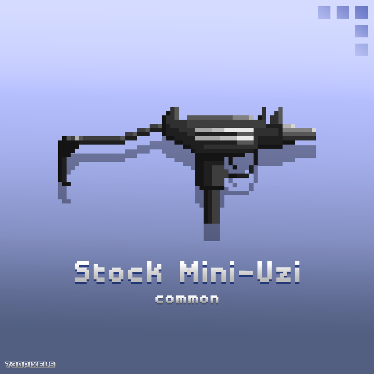 730pixels's tweet photo. Stock Mini Uzi - Common.
2nd version of the previously posted mini uzi, but stocked. That will be great to control recoil.

#pixelart #fanart #gamedev #UZI https://t.co/dNqVdaJuK6