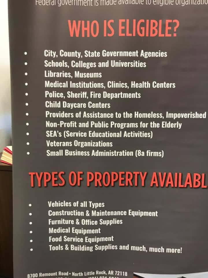 AR_Emergencies's tweet photo. We hope to see you at Donee Appreciation day at Arkansas Federal Surplus Property this Thursday  September 22nd.  
Location:

8700 Remount Road
North Little Rock, AR

(See attached for more information) https://t.co/TwLdX07LV9