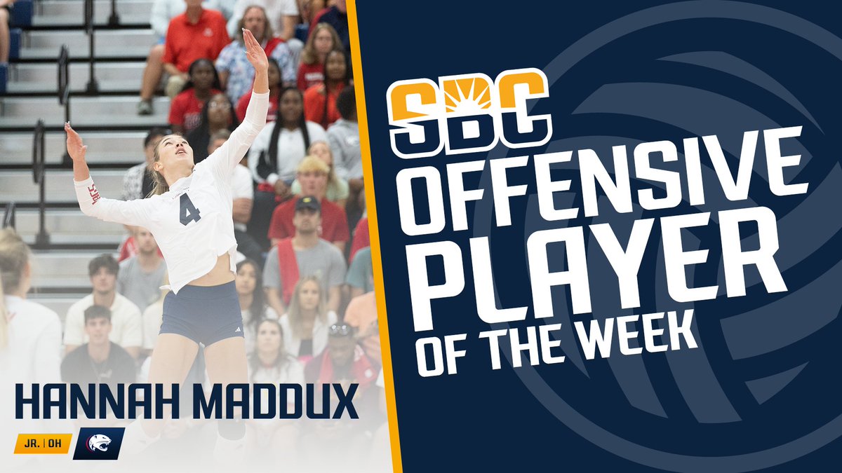 𝗛𝗔𝗠𝗠𝗘𝗥𝗜𝗡' 𝗛𝗔𝗡𝗡𝗔𝗛.

<a href="/HannahMaddux4/">Hannah Maddux</a> of <a href="/SouthAlabamaVB/">South Alabama Volleyball🏐</a> averaged 5.6 kills per set and hit .311 this past weekend in the Jaguar Invitational. She is the #SunBeltVB Offensive Player of the Week. ☀️ 🏐

📰 » sunbelt.me/3xDWTVc