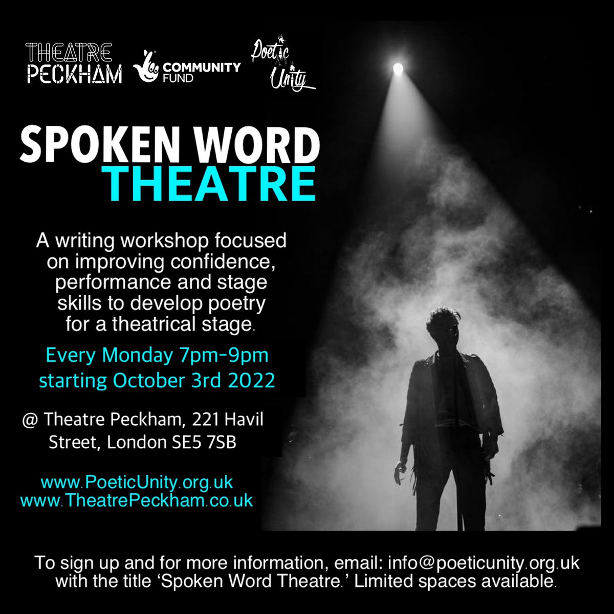 LESS THAN 1 WEEK TO APPLY!

Applications are open for this years Spoken Word Theatre Company 🎉 w/ our partners @theatrepeckham 

Our programme focuses on improving writing, confidence, performance and stage presence to develop poetry for a theatrical stage.