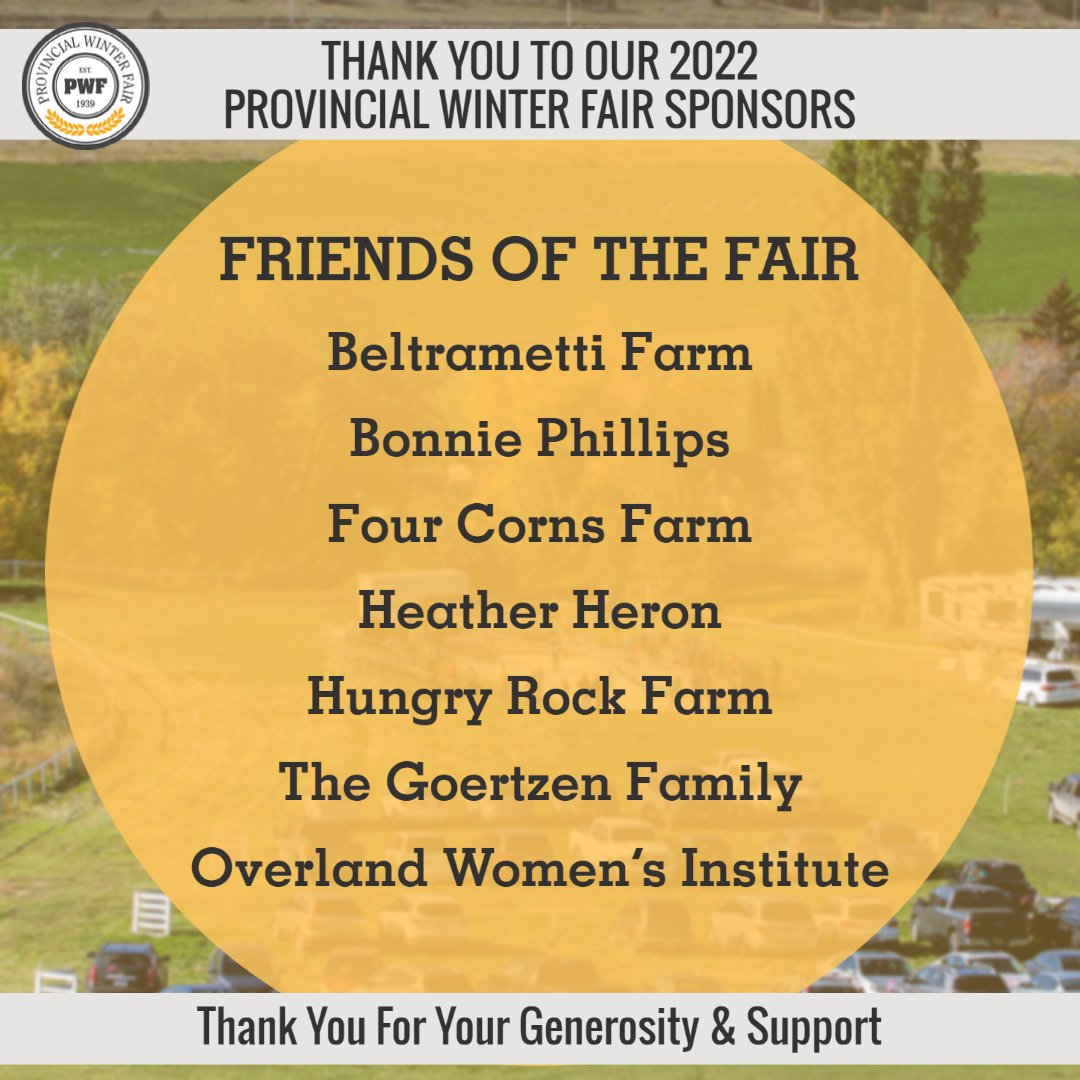 PWFKamloops's tweet photo. Our #84thPWF would not be possible without the support of our sponsors! Here is a shout out to our Friends of the Fair Sponsors!
See you at the fair this weekend Friday, Sept 23-Sunday, Sept 25!
Visit https://t.co/VhXFNlCdig for the details!
#ItsShowTime #bcfairs https://t.co/GOcgCFhixc