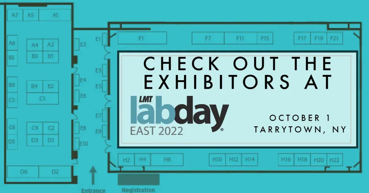 The most innovative industry products and technologies—from 85+ Exhibitors—are on display in the #LMTLABDAY East Exhibit Hall.

Get a sneak peek with our convenient, printable Exhibit Hall Map and plan your shopping now! Registration is FREE at LABDAYEast.com