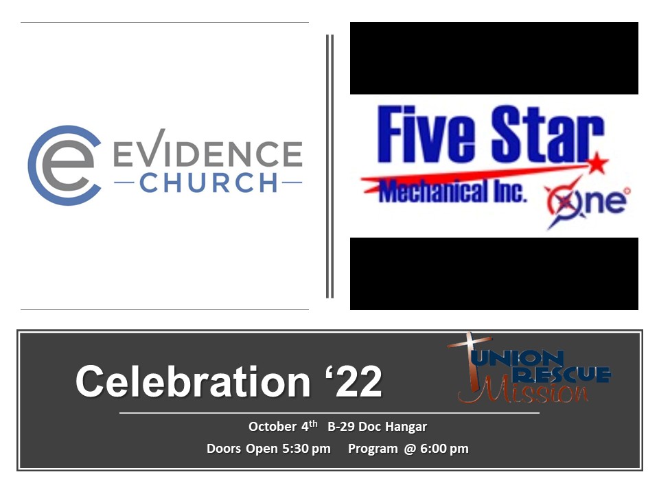 Celebration '22 is happening!  Thanks to community partners like Evidence Church (evidence.church) and Five Star Mechanical Inc. (fivestarmech.com).  Come hear the story of transformation &amp; restoration.  Tickets at:  
go.rallyup.com/celebration202…