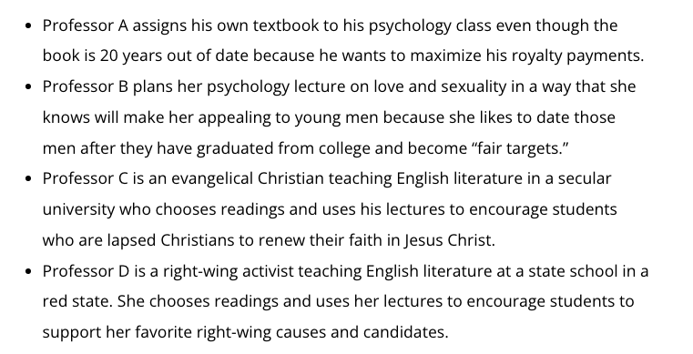 What do you think about the ethics of these 4 situations? All are violations of a quasi-fiduciary duty of professors, but only one of them is of a type that is common.

My latest blog post at <a href="/HdxAcademy/">Heterodox Academy</a>:

heterodoxacademy.org/blog/the-two-f…