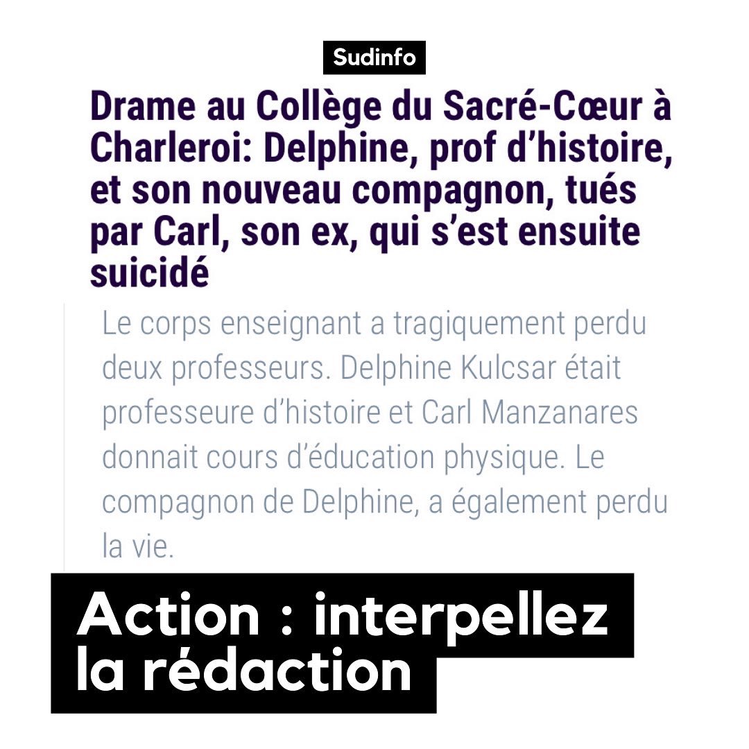 TaMereLaLutte's tweet photo. ///Tw : féminicide///

Action : interpellez la rédaction de @sudinfo_be https://t.co/iBCPPmvUBR