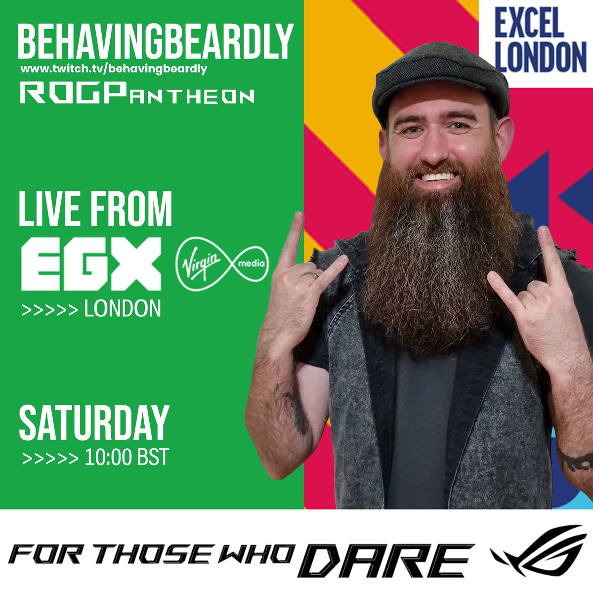 BehavingBeardly's tweet photo. I'm through to the @ASUS_ROGUK #RogPantheon FINAL!!! I'll be live from @EGX from the #ASUS booth! If your there... be my hype team? 🥺 and if not, see you on Twitch on Sat 10:00 BST!!! #ForThoseWhoDare https://t.co/zMHzO2Z3OT