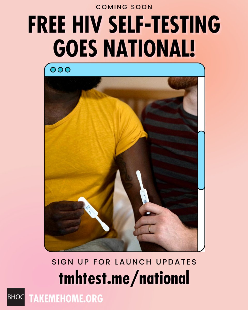 BIG NEWS: We are GOING NATIONALl! Everyone in the U.S.+ Puerto Rico will soon be able to order free HIV self-tests mailed to them. Thanks to @CDCgov for funding this expansion plus our partners @EmoryRollins, @NASTAD, & others. 🔗 tmhtest.me/national #SelfTestingRevolution