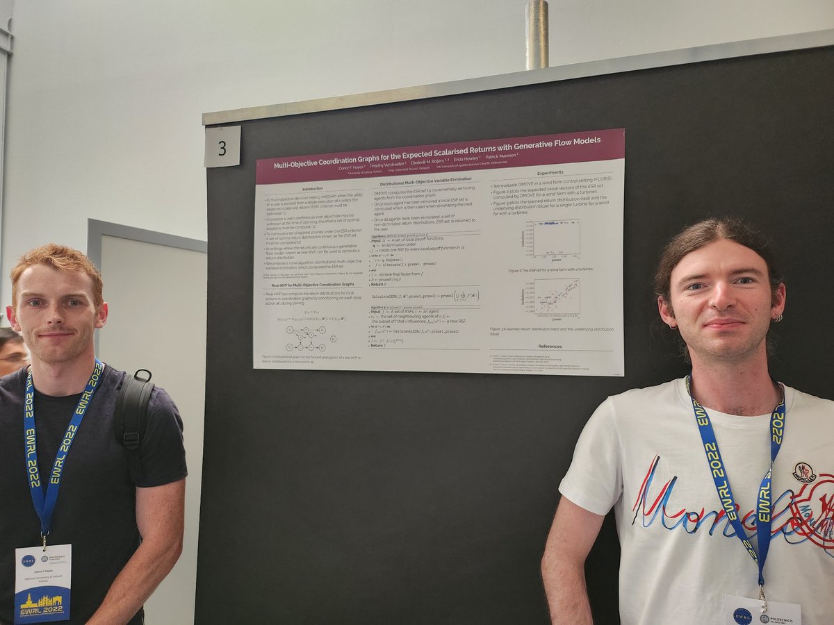 Patrick Mannion (@drpatmannion) on Twitter photo My PhD student <a href="/conorfhayes/">Conor Hayes</a> and I at his poster presentation this afternoon at European Workshop on Reinforcement Learning 2022.
#Proud supervisor here!
#EWRL2022 #ReinforcementLearning <a href="/endahowley/">Enda Howley</a> My PhD student <a href="/conorfhayes/">Conor Hayes</a> and I at his poster presentation this afternoon at European Workshop on Reinforcement Learning 2022.
#Proud supervisor here!
#EWRL2022 #ReinforcementLearning <a href="/endahowley/">Enda Howley</a>