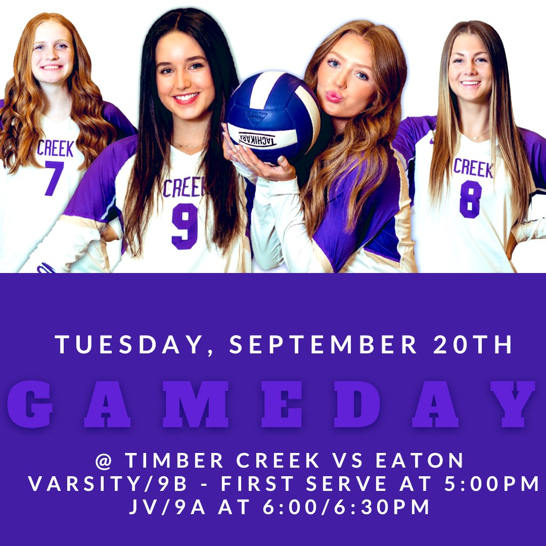 🚨GAMEDAY🚨

🗓Tuesday, September 20th
📍Timber Creek
⏰5:00 V/9B - JV/9A to follow 
🎟 brushfire.com/kellerisd/tchs…
🟠🟡🟢 Tie Dye Theme 🔵🟣⚪️

WE ARE 👏🏼👏🏼 TIMBER CREEK👏🏼👏🏼

GO TO WORK!! 💜🏐💛