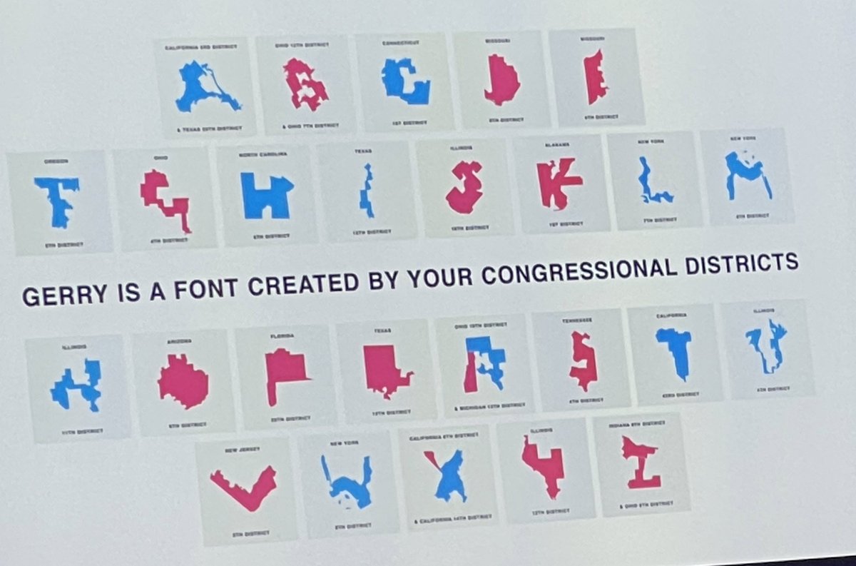 AndrewYang's tweet photo. Gerrymandering is so extreme that there’s now a district that looks like every letter of the alphabet. They really took great pains to choose/eliminate voters. Both parties do it. Graphic from the awesome folks at @representus. ⬆️🇺🇸 https://t.co/XNDwD3Xa4k
