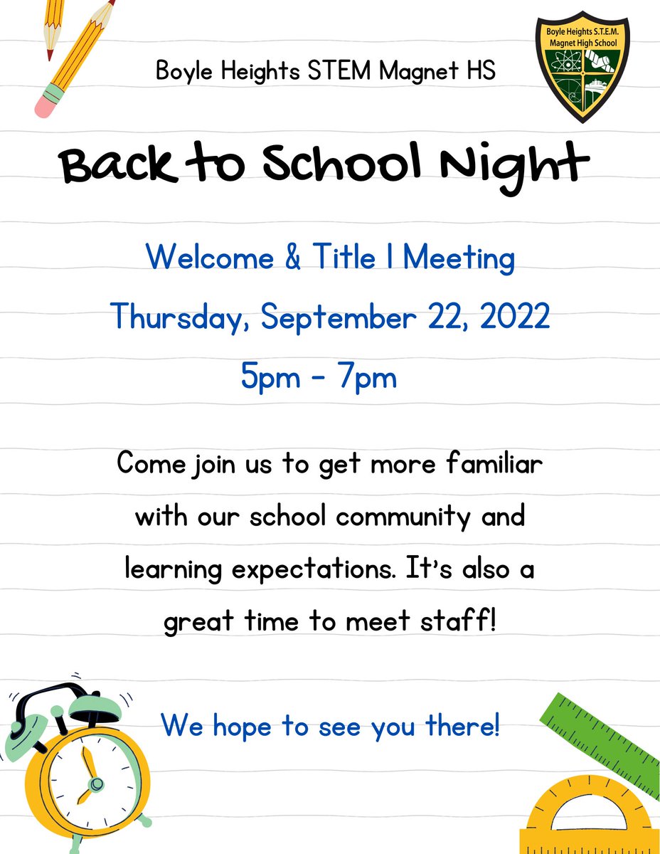 This Thursday! Get more familiar with us 🤩 We’d love to see you there! #boyleheightsstem #backtoschoolnight