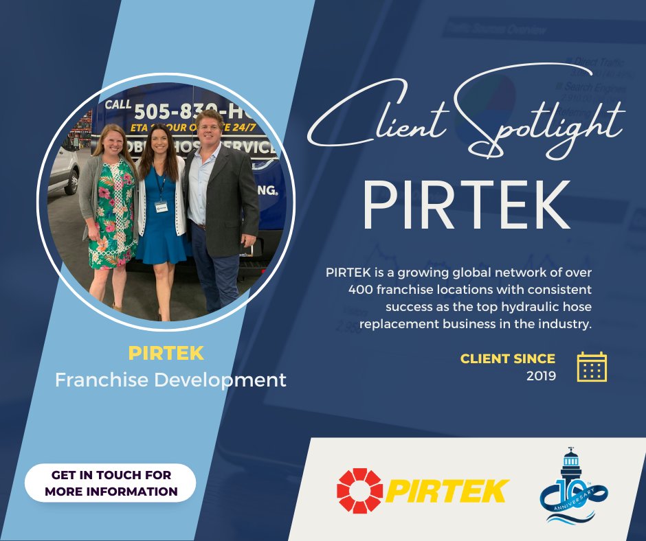 Our client spotlight is on PIRTEK!

IDS has played an active role in PIRTEK’s franchise marketing strategy for 3.5 years! Thank you, PIRTEK, for choosing IDS to be your brand's digital marketing partner, and we look forward to continuing our relationship as you continue to grow!