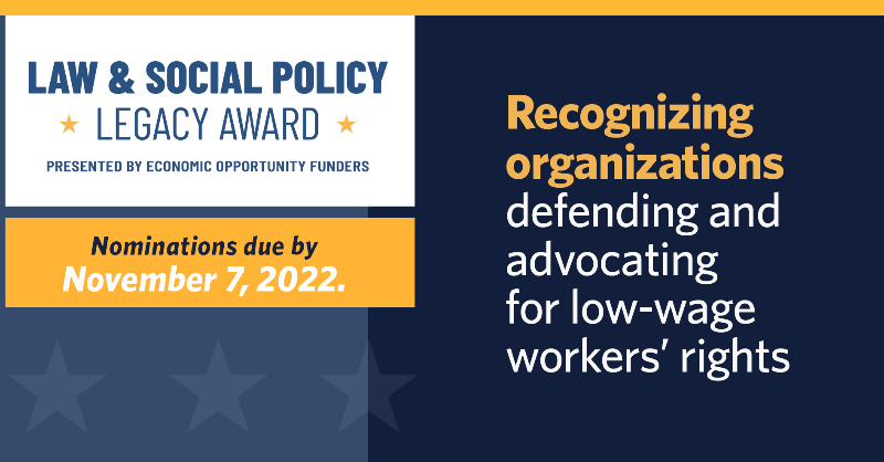 EOFnetwork's tweet photo. Only 1 week left to nominate an organization advancing law and social policy for a $10,000 award. Nominations due by November 7.