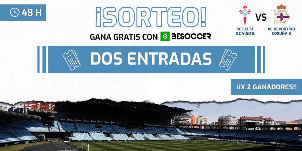 BeSoccerTeam's tweet photo. 🚨NUEVO SORTEO 

Gana 2 🎟️ para el siguiente encuentro del @RCCelta B 

Requisitos:

1. Síguenos en: @BeSoccer_ES y @BeSoccerTeam 
2. RT https://t.co/wOFqs6JheT
