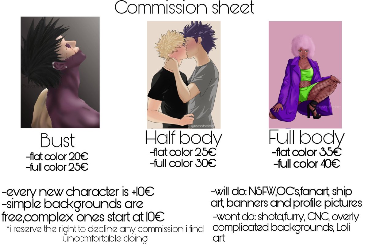 RevonTheSimp's tweet photo. New commission sheet cause last one was kind of messy 😅

#commissionsopen #artistsontwitter https://t.co/mPBCfuiOUk