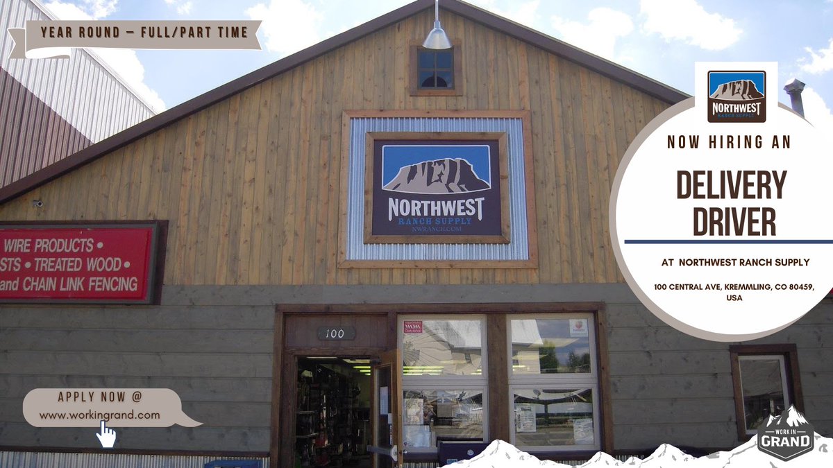 WorkInGrand's tweet photo. @NorthwestRanchSupply is now hiring a #DeliveryDriver
#ApplyNow at https://t.co/PjGWOhxRKa
#hiring #nowhiring #denverjobs #jobs #denver #usajobs #colorado #newjob #WorkInGrand #customerservice #construction #deliveryservice #customersupport #jobs #usajobs https://t.co/p1pVI8M6mo