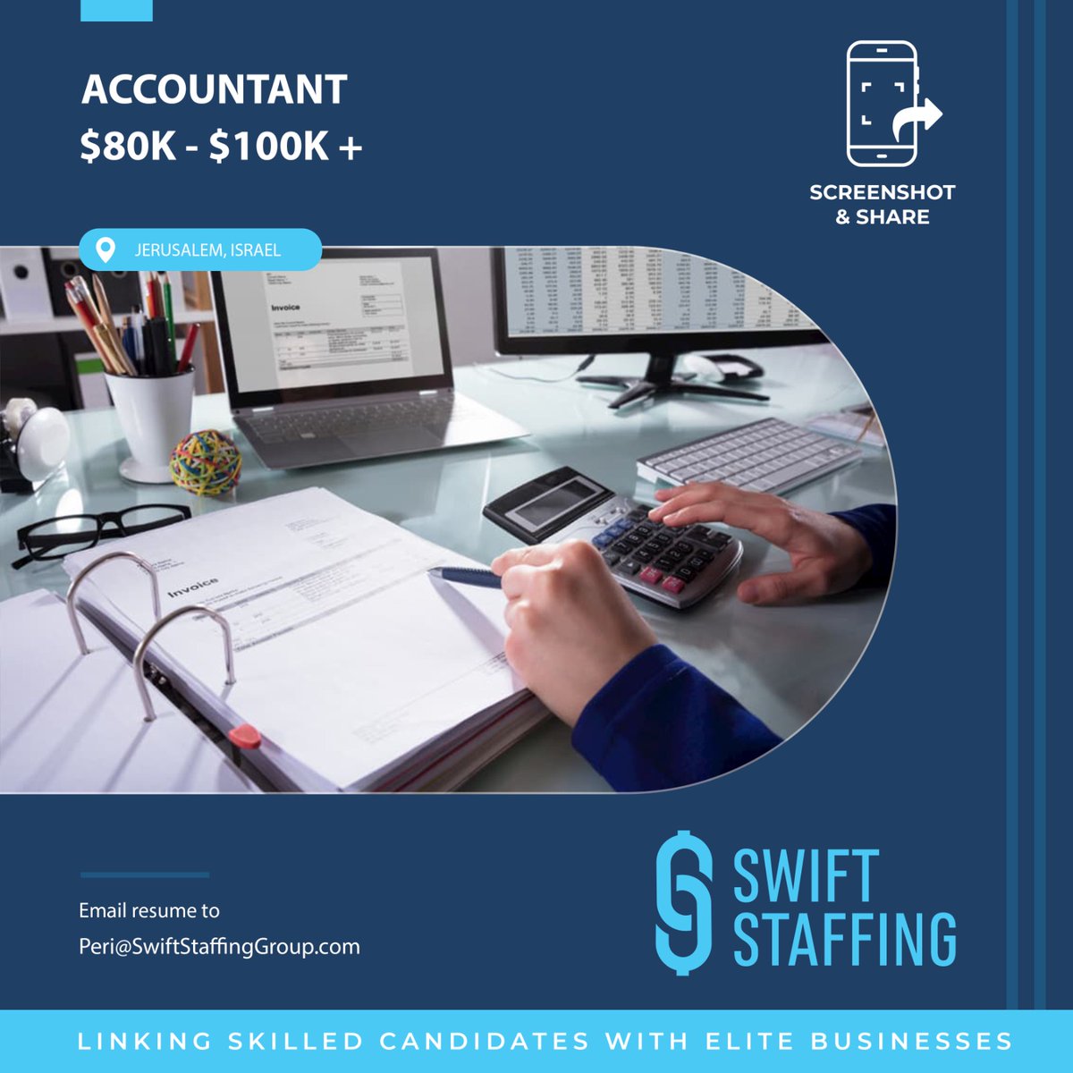 swiftstaffing_'s tweet image. Accounting 
$80K - $100K
Jerusalem Israel
 
Email Peri@SwiftStaffingGroup.com to apply or for Additional Information Today!

#SwiftStaffingJobs
#upgradeyourcareer
#SwiftDifference