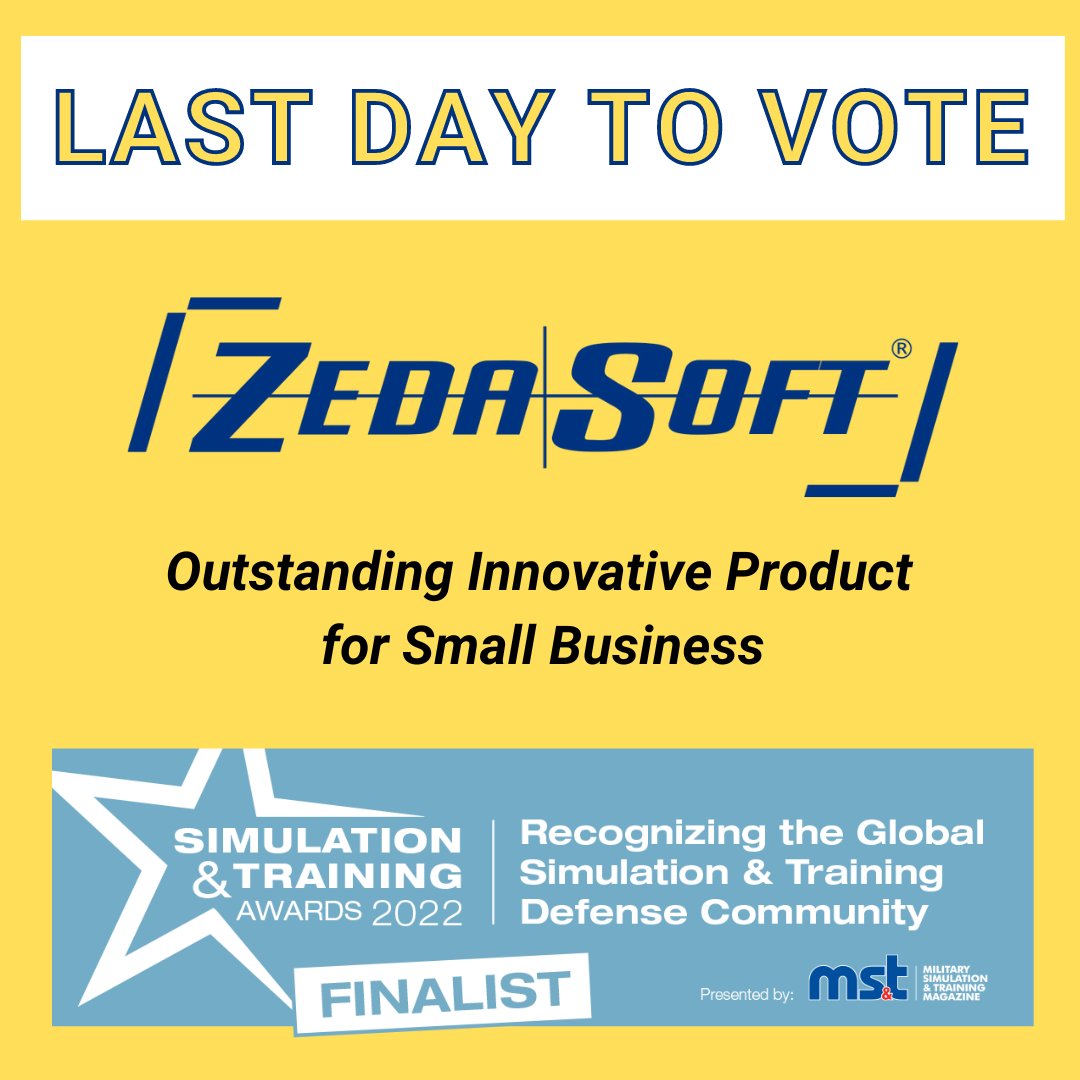 zedasoft's tweet photo. 𝐓𝐎𝐃𝐀𝐘 𝐈𝐒 𝐓𝐇𝐄 𝐋𝐀𝐒𝐓 𝐃𝐀𝐘 𝐓𝐎 𝐕𝐎𝐓𝐄!!

We are one of the finalist in the @MST_Magazine’s Simulation and Training Awards 2022 for Outstanding Innovative Product for Small Business!

Read more vote for us here: https://t.co/j45N9tBjbH https://t.co/GeWIRUb0G8