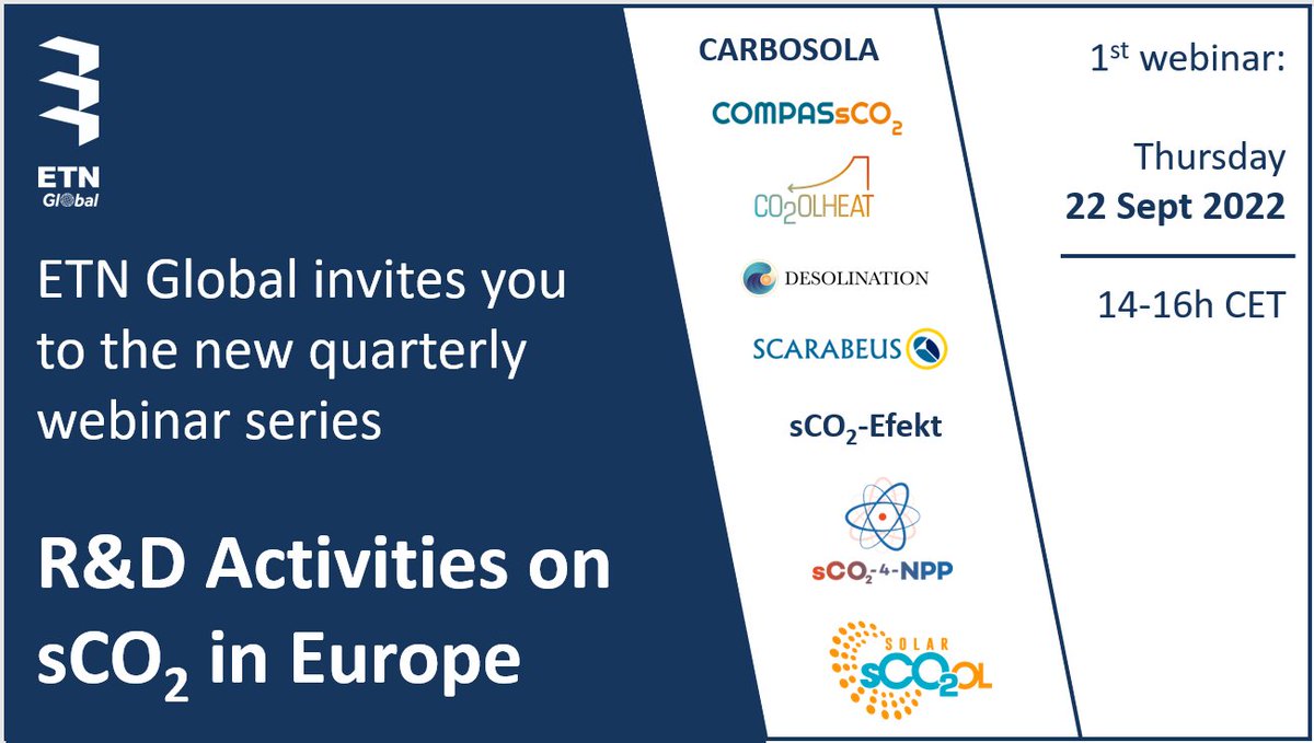 Don't forget! The webinar series featuring <a href="/sCO2_4_NPP/">sCO2-4-NPP project</a> coordinator Albannie Cagnac and our sister sCO2 research projects kicks off on Thursday 22nd Sept. at 14h CET. Register here! 👉 lnkd.in/drp_KQEh
<a href="/Co2Compa/">COMPASsCO2</a>  <a href="/co2olheat/">CO2OLHEAT</a> <a href="/desolination/">H2020 DESOLINATION</a> @SCARABEUSproject <a href="/solarsco2ol/">SOLARSCO2OL</a>