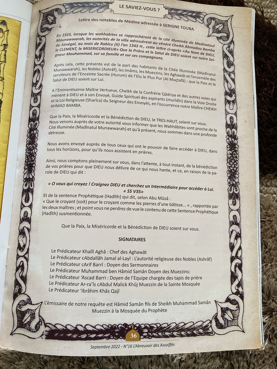 Lii nak, bokkou na si litah nu gueuna yannu Murid yii… Clamer gui Wa Makka clamer Wahabit yii ci Serign Touba… Lettre ya ngi nonou…