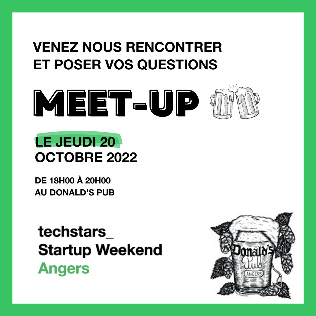 StartupAngers's tweet photo. Vous êtes curieux ? 🧐
Le #SWAngers vous intéresse ?
N'hésitez pas à venir participer au meet-up le Jeudi 20 octobre 2022 au Donald's Pub, 48 Rue Boisnet, 49100 Angers.
On vous attend pour 18h00 afin de vous raconter en détail le thème et le déroulement de l'évènement !
🤜🤛 https://t.co/NQxkd3k3Ml