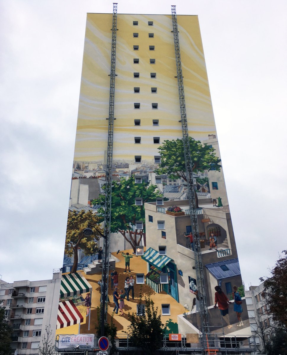 ABezzayer's tweet photo. La Place des Fêtes, à @Paris, connaît un nouveau visage. Une nouvelle #oeuvremurale de 700m2 a pu voir le jour grâce à la synergie du #bailleursocial, @CDC_Habitat et @CCdesignUrbain 
#fresquemurale #murpeint #streetart #ITE #revalorisation #rehabilitation #renovationurbaine https://t.co/oVsLCTrc1a
