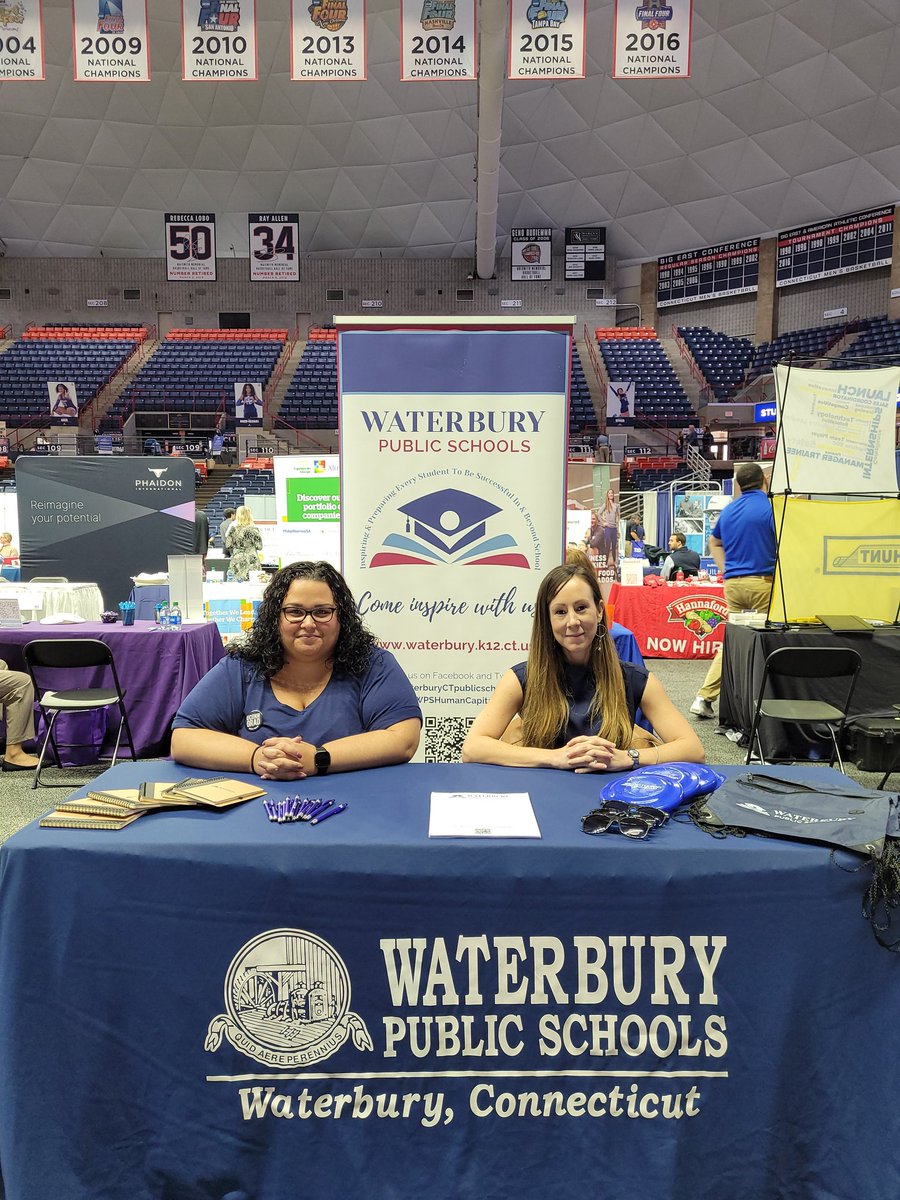 WPSHumanCapital's tweet photo. Join us today at UCONN’s All Majors Career Fair in 🏀 Gampel Pavilion 🏀 from 11:00 a.m.-3:00 p.m. Waterbury Public Schools is hiring teachers and staff. We are conducting on the spot interviews for certified teachers only. Come inspire with us! #GoHuskies #WaterburyPublicSchools https://t.co/Bjfd3WxI4G