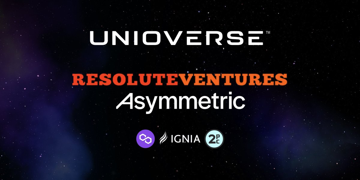 UNIOVERSE (@theunioverse) on Twitter photo Announcing our $7.6m round of funding 🚀
Led by <a href="/ResoluteVC/">Resolute Ventures</a> and <a href="/goasymmetric/">Asymmetric</a>, with participation from <a href="/2PunksCapital/">2PunksCapital</a> <a href="/IGNIA_Fund/">IGNIA Partners</a> <a href="/TRallo/">Tony Rallo</a> <a href="/0xPolygon/">Polygon</a> and more.
Thank you for believing in #TheUnioverse 🙌 Announcing our $7.6m round of funding 🚀
Led by <a href="/ResoluteVC/">Resolute Ventures</a> and <a href="/goasymmetric/">Asymmetric</a>, with participation from <a href="/2PunksCapital/">2PunksCapital</a> <a href="/IGNIA_Fund/">IGNIA Partners</a> <a href="/TRallo/">Tony Rallo</a> <a href="/0xPolygon/">Polygon</a> and more.
Thank you for believing in #TheUnioverse 🙌