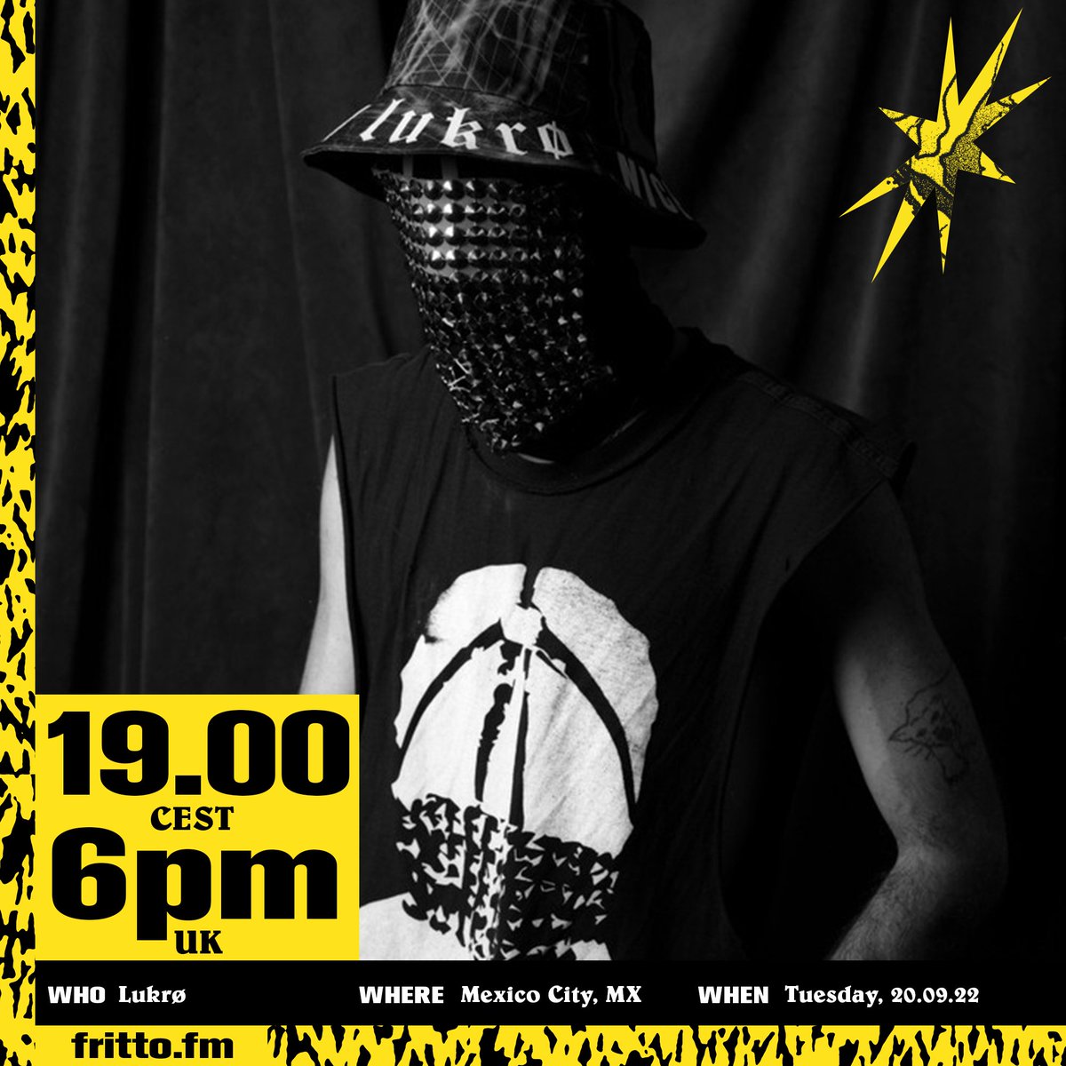 NOW LIVE on fritto.fm
Kindly hosted by Fondo.luogo 
<a href="/Lukr0/">Lukrø💸🔥</a> for the next 60'

"Lukrø is a peruvian multi-genre producer and Dj based in Mexico City and head of @matracanetlabel [2013] label"