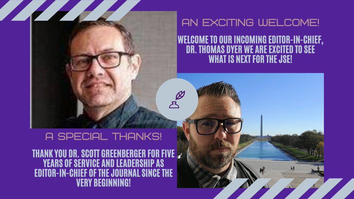 Exciting things happening with JSE! We are excited to welcome Dr. Tom Dyer to the team!! A special Thanks to Dr. Scott Greenberger for your dedication to JSE! #boyer #application #integration #highereducation #journal #publishing