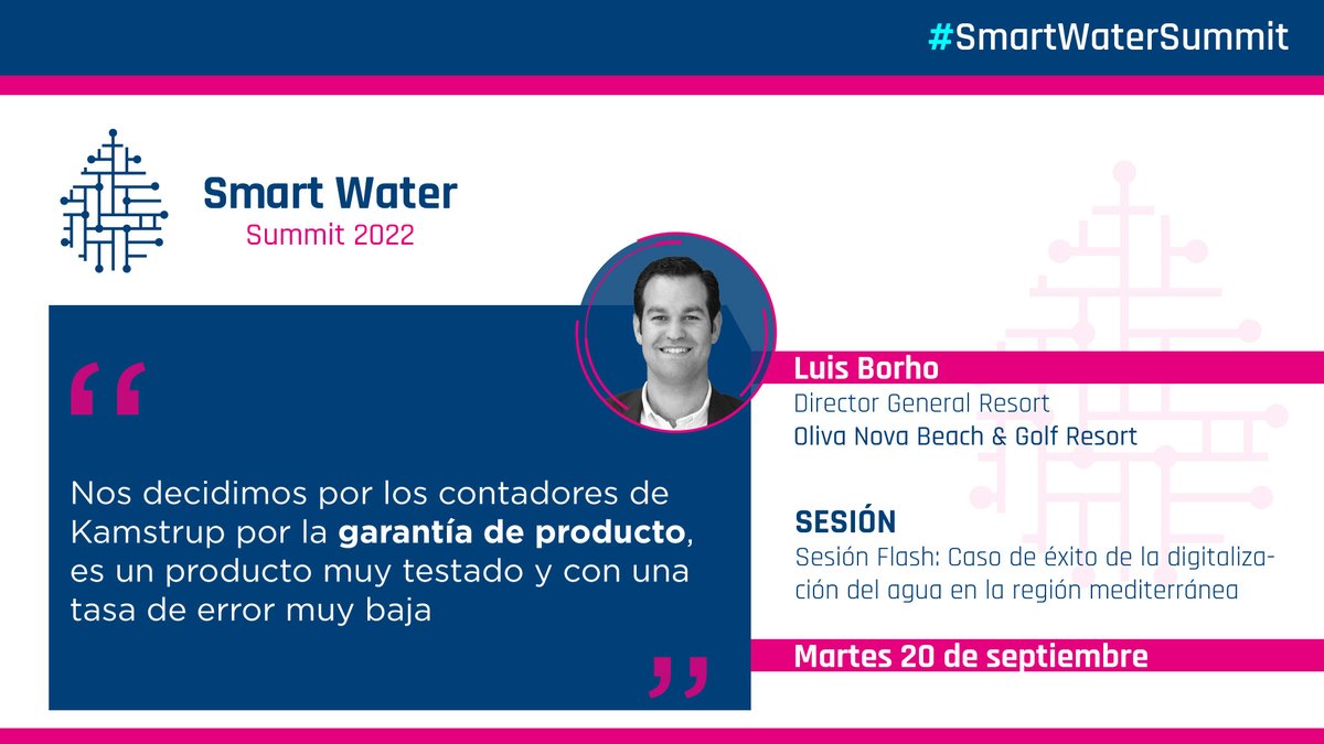 #SmartWaterSummit | Luis Borho de <a href="/olivanovaresort/">Oliva Nova</a>: "Nos decidimos por los contadores de Kamstrup por la garantía de producto, es un producto muy testado y con una tasa de error muy baja".

iagua.es/smart-water-su…