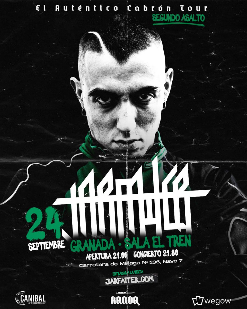 🗣📢 ESTE SABADO JARFAITER EN #GRANADA <a href="/Lasalaeltren/">Sala El Tren</a> 

🎫ENTRADAS EN JARFAITER.COM Y <a href="/wegowES/">wegowes</a>

#jarfaiter #salaeltren #concierto #elautenticocabron