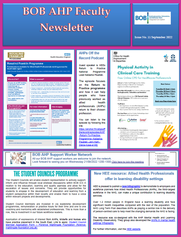 BHSCA_'s tweet photo. The September issue of the @BOBAHPFaculty is out and up on our website: 
https://t.co/puSjWGVyOK

#Buckinghamshire  #AHPs #healthcare #bobics https://t.co/kYZT4s6kPg