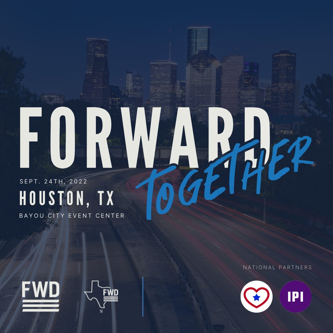 Fwd_Party's tweet photo. 🚨 SEE YOU IN 4 DAYS! 🚨 Make sure to RSVP for our free event at
@BayouCityEvent in Houston, TX this Saturday Sept. 24th! It's time to listen, learn, and share so we can move America #ForwardTogether.
#ForwardParty #FWDTX
RSVP today 👉🏽 https://t.co/KfQRHklxHe https://t.co/bCfpr8W9Gu