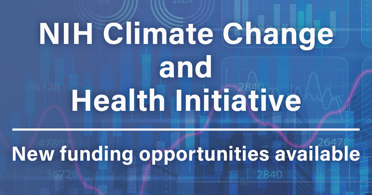 NIEHS is excited to announce the release of the Notice of Special Interest for the <a href="/NIH/">NIH</a> Climate Change and Health research initiative (NOT-ES-22-006). All #climateandhealth related researchers are encouraged to apply. More info at dlvr.it/SRR5Jx
