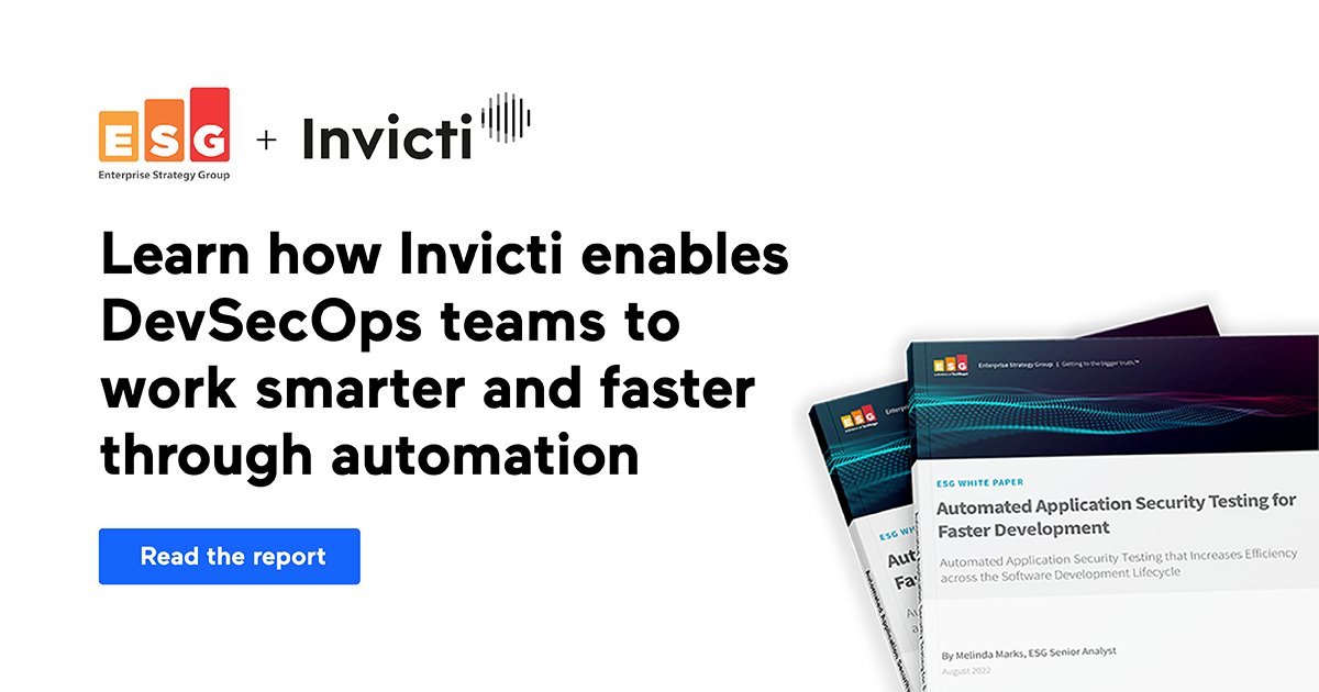 KateBachmanPR's tweet photo. @InvictiSecurity helps #DevSecOps teams scale by automating key security processes within the #SDLC while giving them the visibility and control needed to reduce risk effectively. Learn more in our newest report with @esg_global: https://t.co/4TTBjdSKfQ https://t.co/DWz1fapH8l