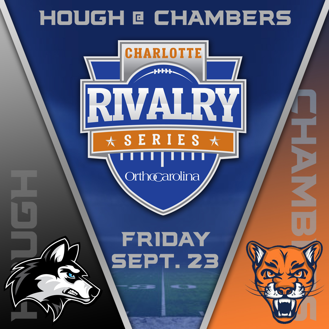 Game 4⃣ of the Charlotte High School Football Rivalry Series powered by <a href="/OrthoCarolina/">OrthoCarolina</a> kicks off at 7:00pm on 9/23 featuring <a href="/HoughFB/">Hough Football</a> vs <a href="/JCCougarsFB/">Julius L Chambers Cougars FB</a> 

Watch this game live on the NFHS Network using the link below ⬇️⬇️⬇️

nfhsnetwork.com/events/nfhs-ne…