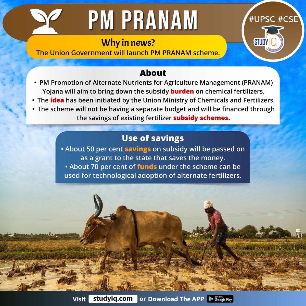 #PM #Pranam

#pmpranam #uniongovernment #pmpranamscheme #pmpromotion #alternatenutrients #agriculturemangement #subsidyburden #chemicalfertilizers #unionministryofchemicals #fertilizers #subsidyschemes #funds #technological #moneysavings #upsc #cse