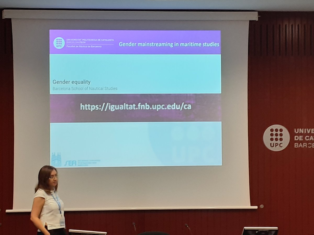 la professora Claudia Barahona ha presentat al  congrés del SEFI que se celebra a la #UPC el  projecte Gender  mainstreaming in maritime studies de la <a href="/FNB_UPC/">Facultat de Nàutica</a> y la plataforma web resultat del projecte.