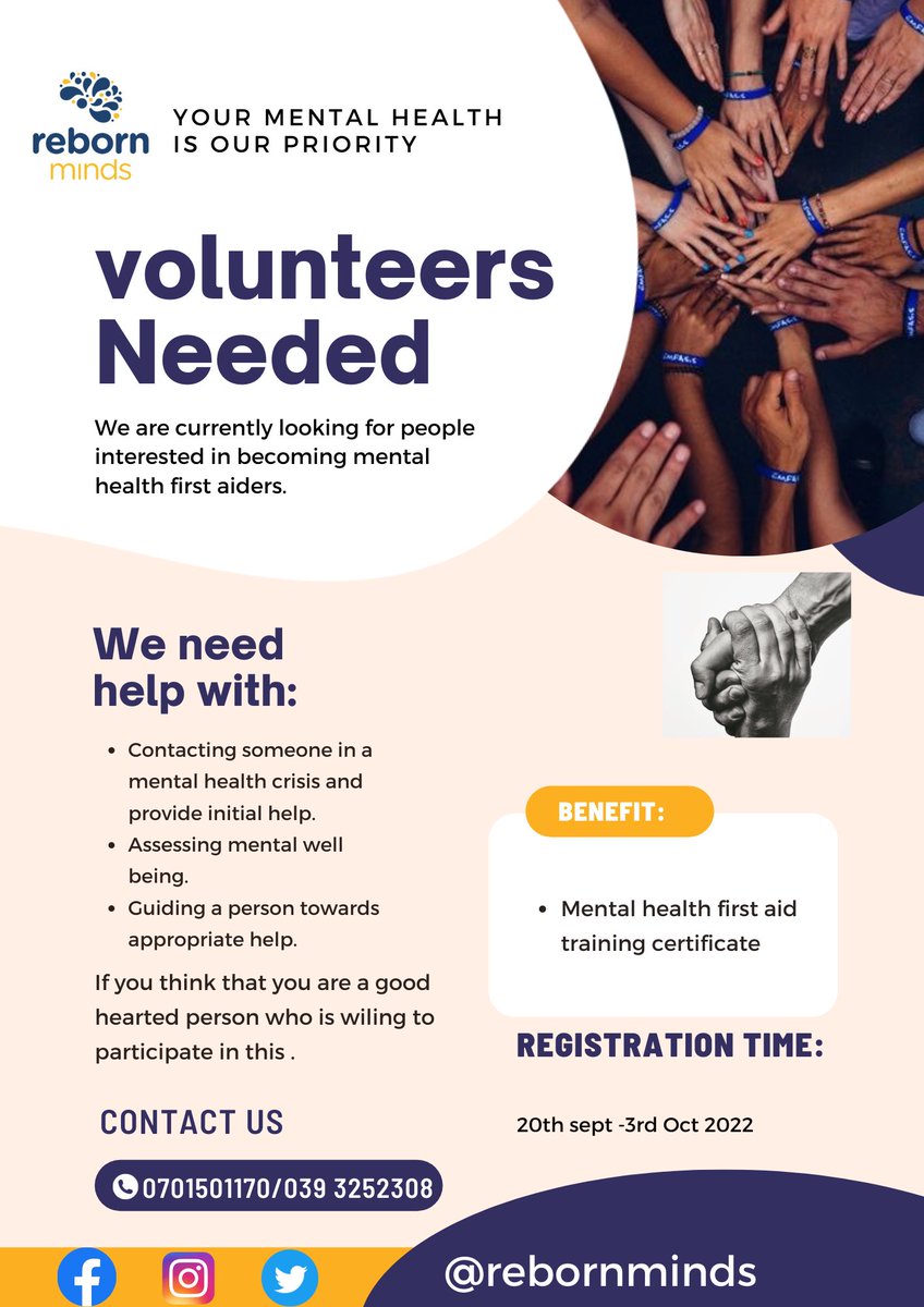 Rebornminds's tweet photo. Call of volunteers for our mental health first aid program . https://t.co/SBclIlJvgf https://t.co/IzA4ZmgY37