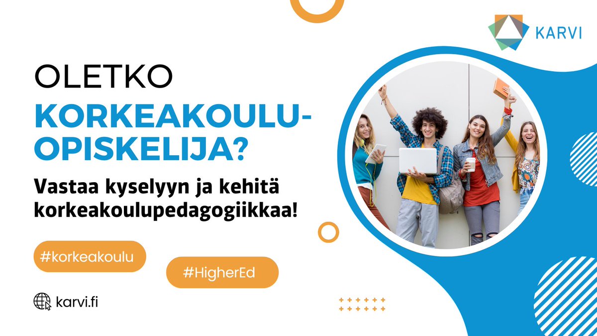 Oletko korkeakouluopiskelija? Tervetuloa vastaamaan Korkeakoulupedagogiikan tila ja uudistaminen -arvioinnin kyselyyn: link.webropolsurveys.com/s/korkeakouluo… Kysely on avoinna 7.10.2022 saakka. Vastaa ja vaikuta! Sinun vastauksesi on tärkeä. <a href="/SAMOK_FIN/">SAMOK</a> <a href="/SYL_FIN/">SYL</a> #korkeakoulu #yliopisto #amk 1/3