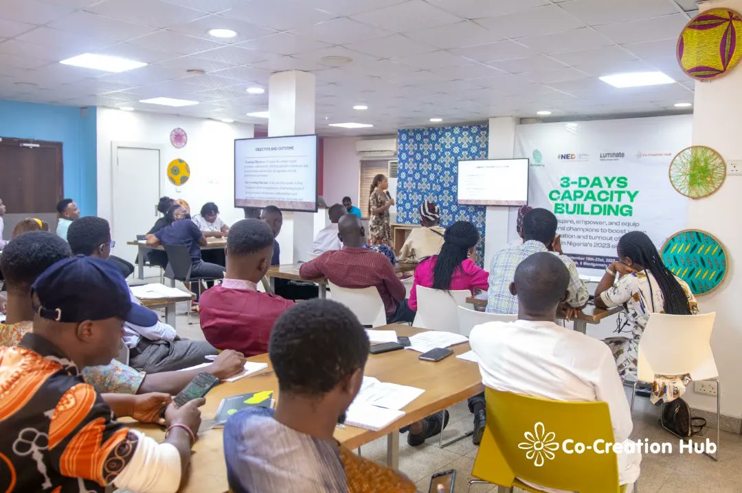 GovoteNg's tweet photo. We continued the capacity building workshop for #GovoteNg master volunteers to boost young people voter turnout in the 2023 elections.
Youth participation in #governance in Nigeria is important for the advancement of our democratic process to promote
#NigeriaDecides2023 https://t.co/R3UZ7UUgnQ