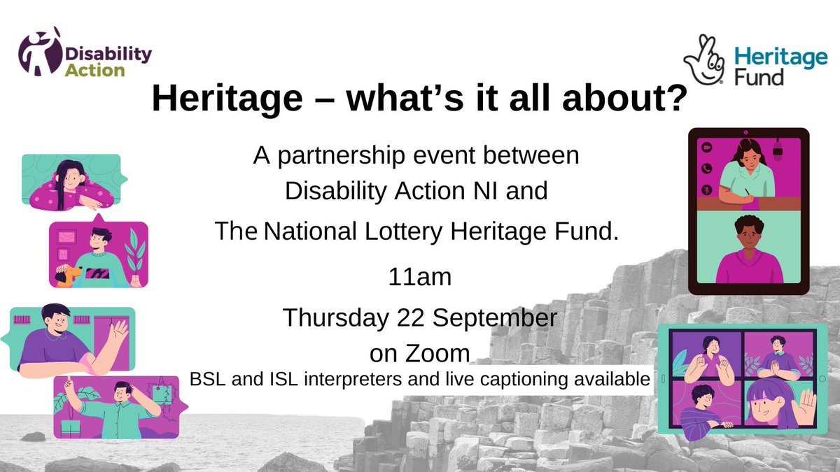 On Thursday at 11am we are partnering with @disabilityni for an online information session, Heritage – what’s it all about? Join for advice on engaging with our funding programmes and learn from recent projects. BSL & ISL interpreters available. Book via: eventbrite.co.uk/e/heritage-wha…