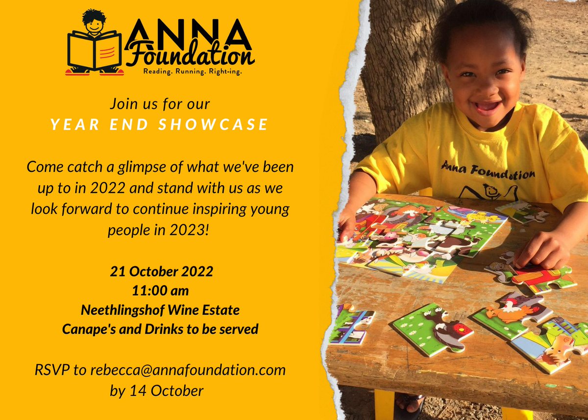 If you would like to know more about what we are up to at the Anna Foundation, join for our Year-End Showcase at Neethlingshof on 21 October 📚  

We will be looking back at what we have achieved in 2022, and looking ahead at how we will continue to inspire young people in 2023!