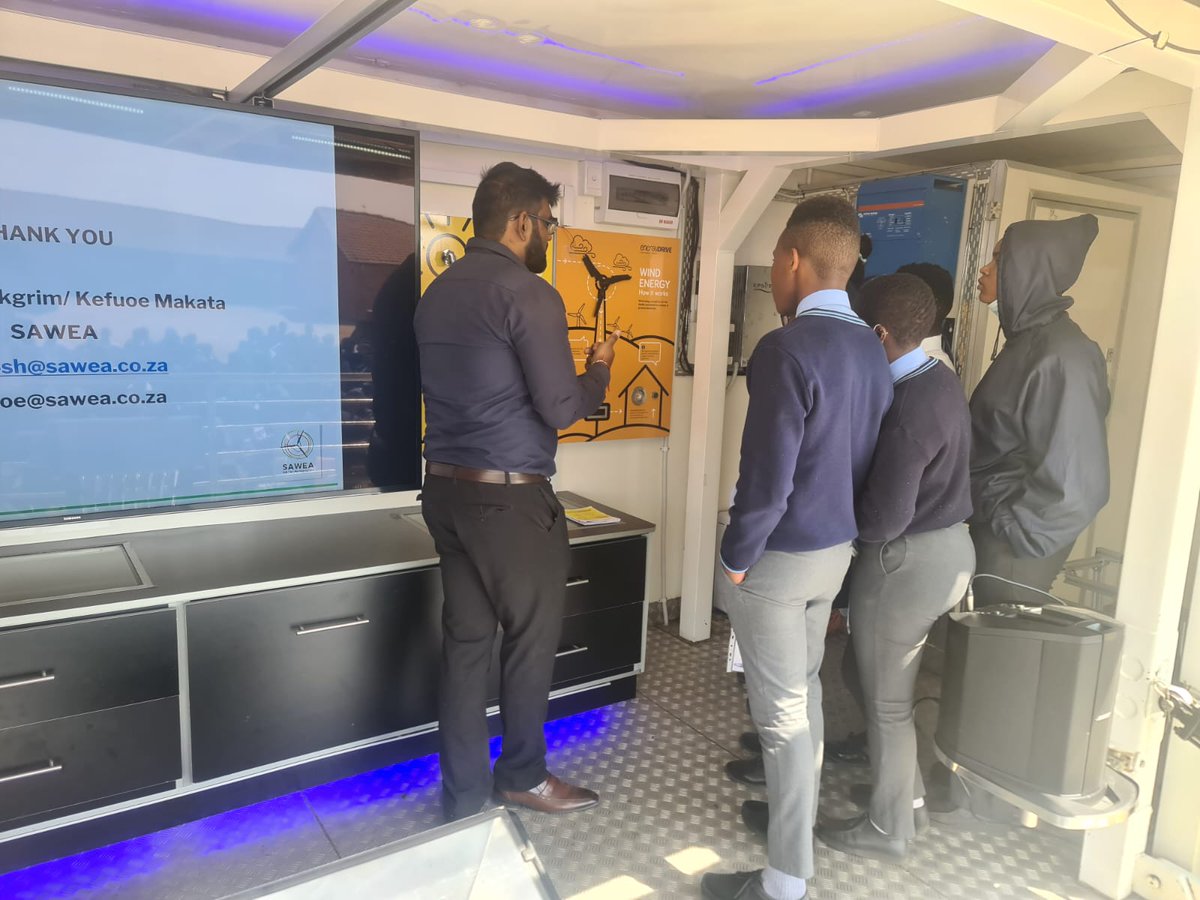 _sawea's tweet photo. Middelburg, Mpumalanga learners were thrilled to welcome the #EnergyDRIVE &amp; hear about why clean energy generation is NB. We are grateful to both funders, @Windlab &amp; @ENERTRAG SA, for helping create a social acceptance to embrace #RE amongst learners in this province. https://t.co/qT7ipbIBq2