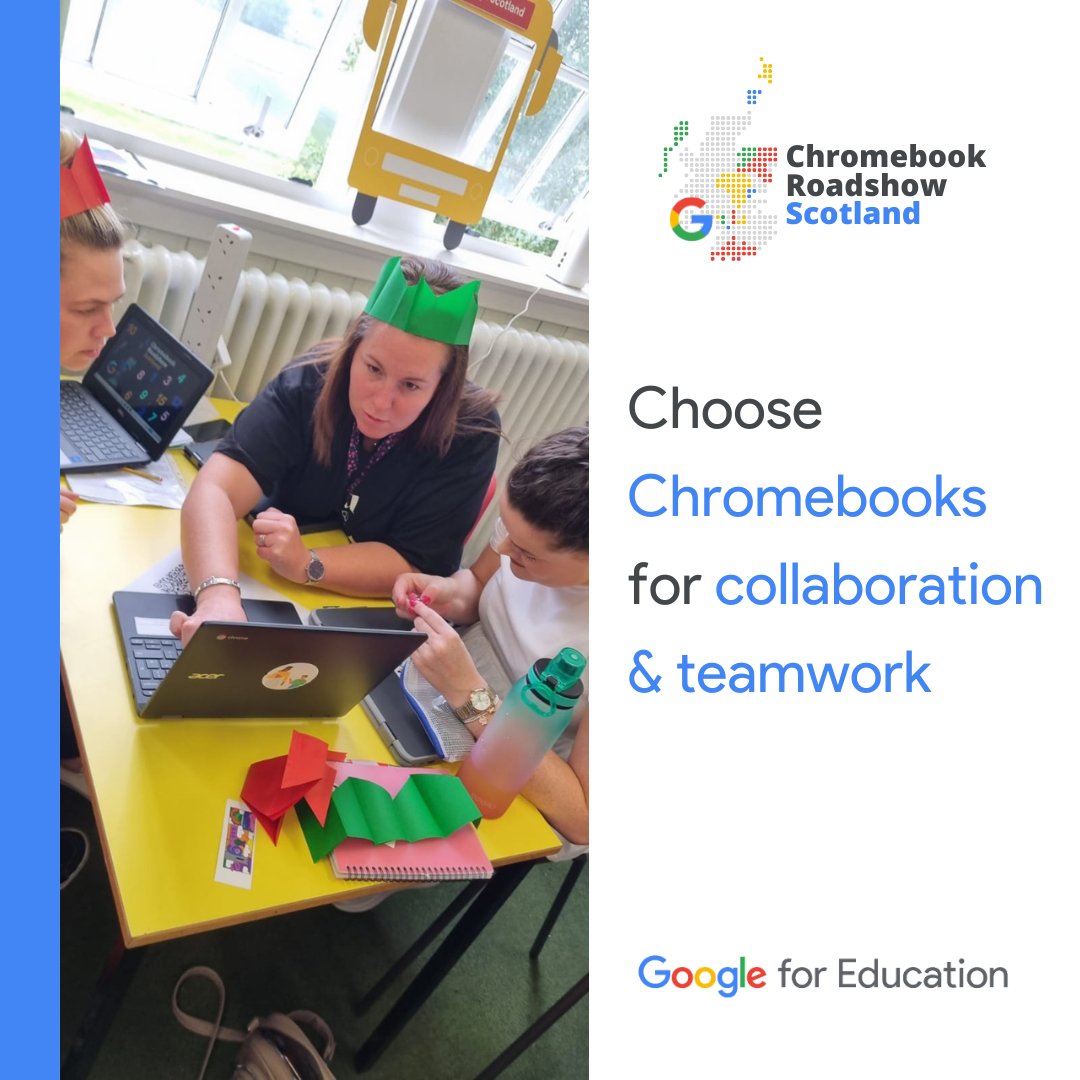Book a visit from the Chromebook Team and we'll show you how Chromebooks allow collaboration &amp; teamwork, in person &amp; online  🙋‍♂️💻

➡️ Haven’t booked yet? bit.ly/3ljm7S8

#ChromebookRoadshow2022 🏴󠁧󠁢󠁳󠁣󠁴󠁿 #GEGScotland #GoogleEdu