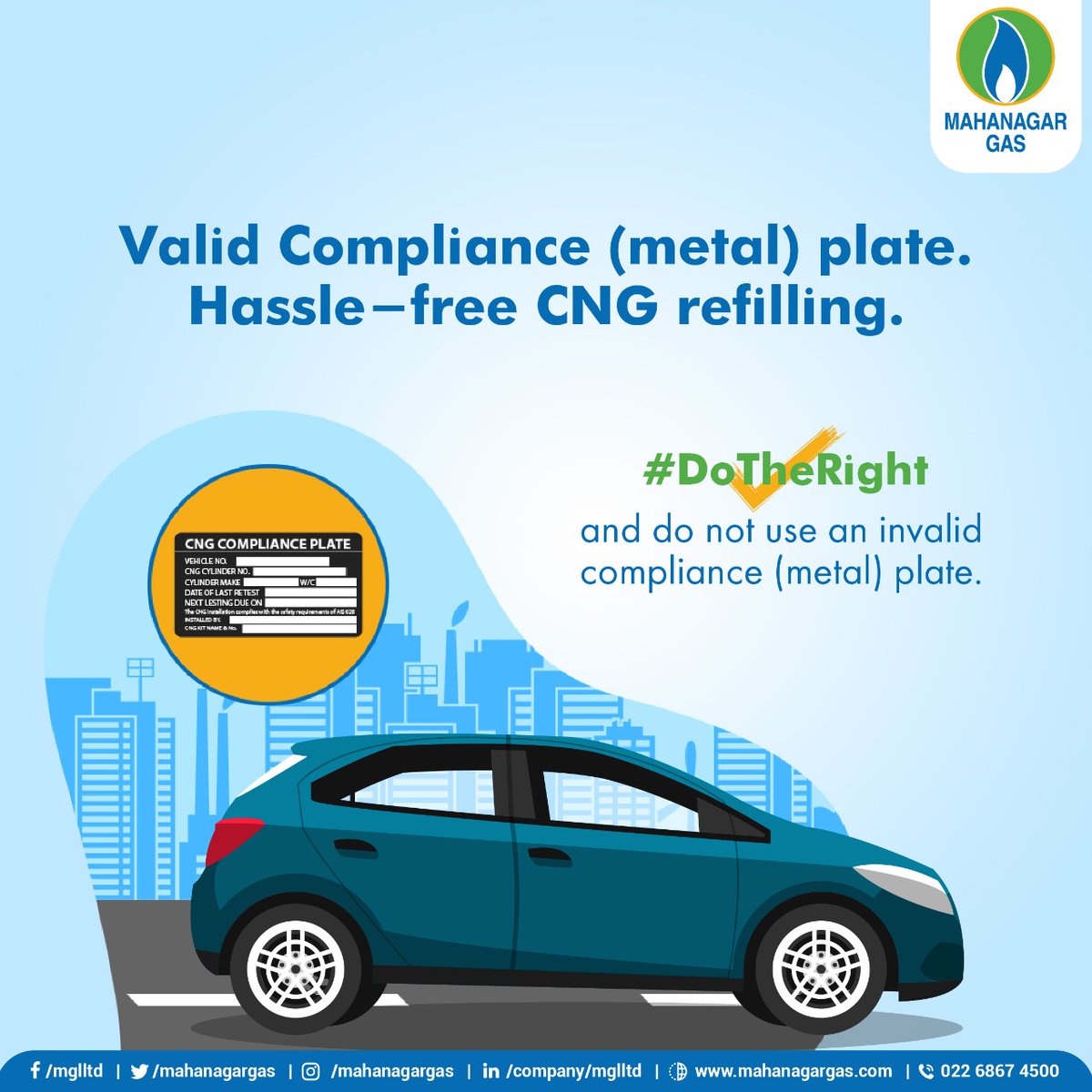 mahanagargas's tweet photo. A valid compliance (metal) plate affixed by OEM (Original Equipment Manufacturer)/ RTO approved agencies is your only way to fill gas at the CNG station. So, #DoTheRight and eliminate the hassles. https://t.co/wITa16hM3u