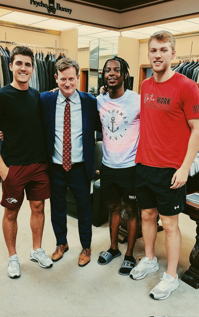 Dressing Salukis Trent Brown, Lance Jones, Marcus Domask for Missouri Valley Conference Media Day Wednesday at St. Louis.  Finally 3 Dillard's Marion customers who don't need sleeves shortened. #siusalukis #southernillinois