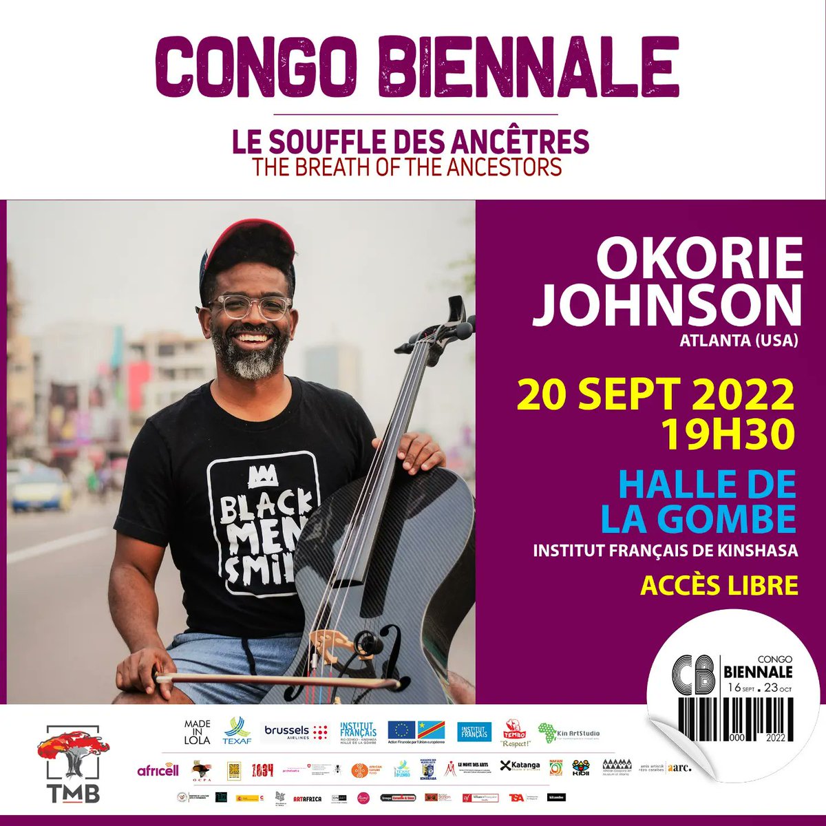 CongoBiennale's tweet photo. Concert Okorie Johnson @okcello1 dans le cadre de la deuxième édition de @CongoBiennale, ce mardi 20 Sept 2022 à 18h30 à l'Institut Français - Halle de la Gombe.

Accès libre.

#CongoBiennale https://t.co/ohSPNScTqt https://t.co/4SZ8Oj7Xt9